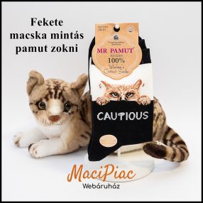   Női orrvarrás nélküli macska mintás 100% pamut, puha légáteresztő kényelmes fekete zokni 38-41 méret Új!