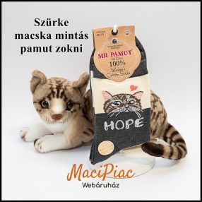  Női orrvarrás nélküli macska mintás 100% pamut, puha légáteresztő kényelmes szürke zokni 35-38 méret Új!