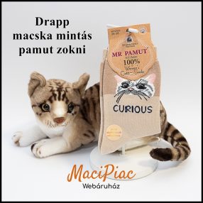  Női orrvarrás nélküli macska mintás 100% pamut, puha légáteresztő kényelmes drapp zokni 35-38 méret Új!