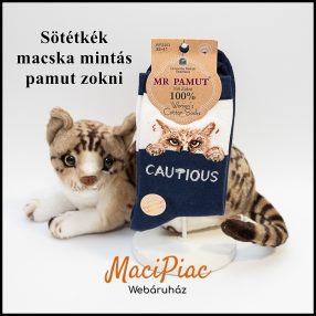   Női orrvarrás nélküli macska mintás 100% pamut, puha légáteresztő kényelmes sötétkék zokni 35-38 méret Új!