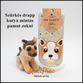   Női orrvarrás nélküli kutya mintás 100% pamut, puha légáteresztő kényelmes szürkés drapp zokni 35-38 méret Új!