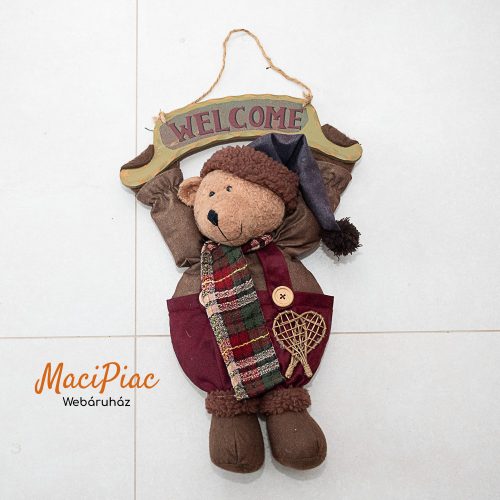 Welcome Vintage macis ajtódísz (fa-plüss) nagyobb méretű
