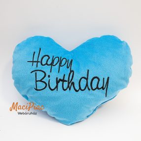   Plüss kék szív alakú puha párna Boldog születésnapot hímzéssel