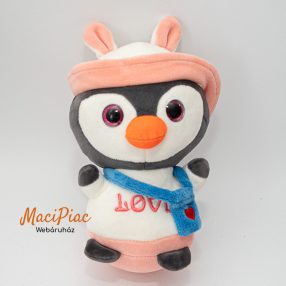   Plüss puha csillogó szemű nyuszi sapkás pingvin (akasztható, tapadókorongos) LOVE hímzéssel 