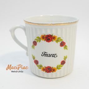   Cseszhlovák rózsa mintás régi porcelán bögre névvel felíratozott Franz (jelzett)
