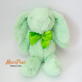   Finom puha plüss menta zöld nyúl, nyuszi zöld selyem szalaggal a nyakában