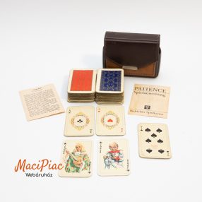   Vintage Patience Spielanweisung Bielefelder Spielkarten 2 mini kártyapakli Prym bőr pattentos tokban.