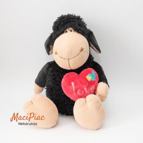   Plüss óriás Nici fekete bari, bárány plüss LOVE felíratos hímzett szívvel (puha, ölelnivaló) Újszerű!