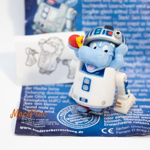 2002-es Kinder Happy Hippos Star Wars, Erzwo Hippo R2-D2 víziló figura BPZ papírral