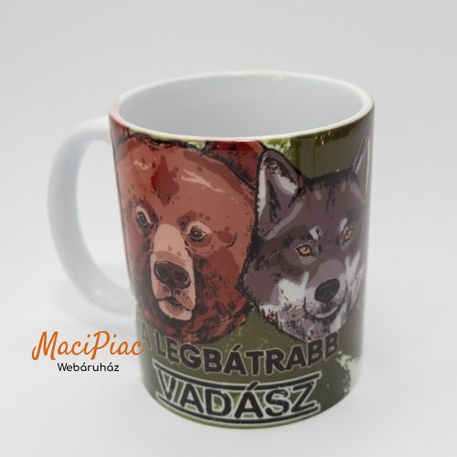 Vadállat mintás kerámia bögre Vadásznak A legbátrabb vadász Felírattal Új!