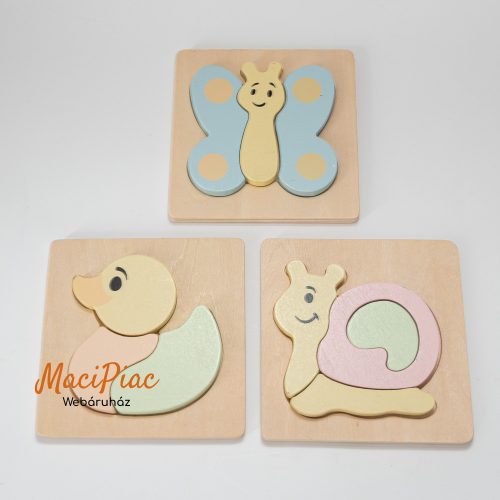 Fa bébi puzzle készségfejlesztő, állatos kirakó 3 db Német! Innovakids