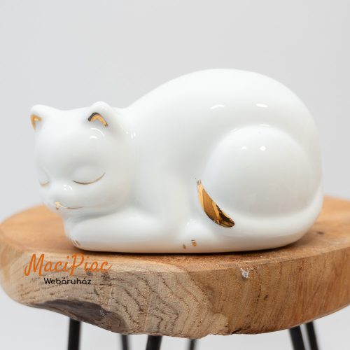 Fekvő porcelán cica figura dekoráció, nipp