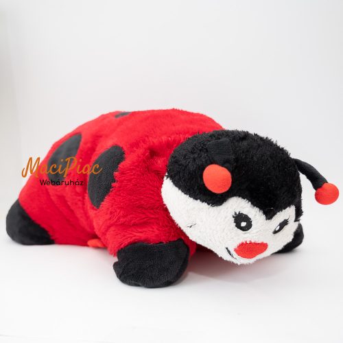 Plüss Penny Market Párnapajtik piros fekete pöttyös katica, katicabogár párna 2 az 1-ben átalakíthó 