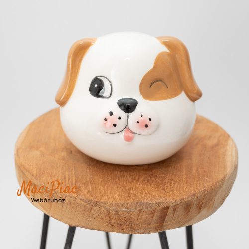 Foltos kutya fej alakú porcelán persely (dekoráció) új!