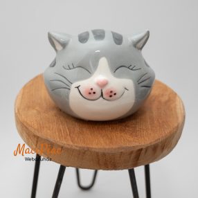   Szürke cica, macska fej alakú porcelán persely (dekoráció) új!