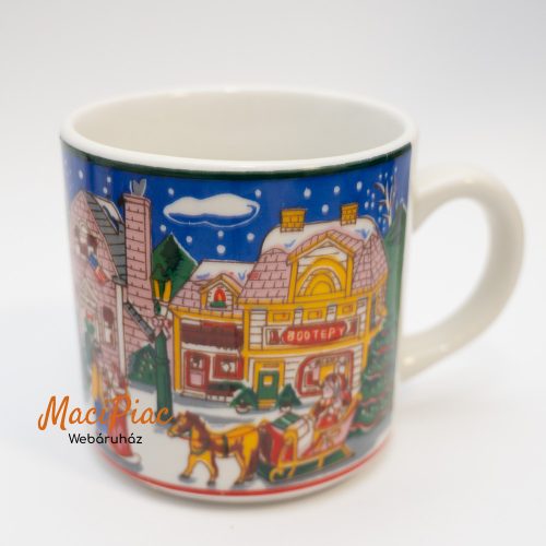 Karácsonyi vintage porcelán bögre, Vintage Lefton's China 1992 Colonial Village Scene  Bögregyűjtemény egyik különleges darabja