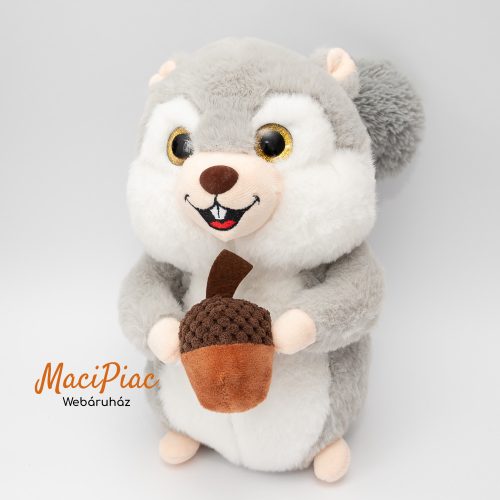 Finom puha plüss mókus makkal a kezében (csillogó nagy szemű) akasztható (szürke) SUN-DAY Új! 