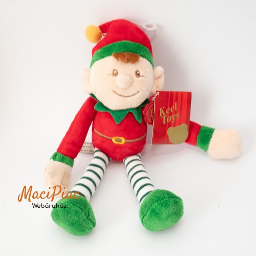 Karácsonyi manócska, manó fiú mikulás sapkában Merry Christmas (akasztaható, keze tépőzáras, zörög, csörög) Keel Toys Új!