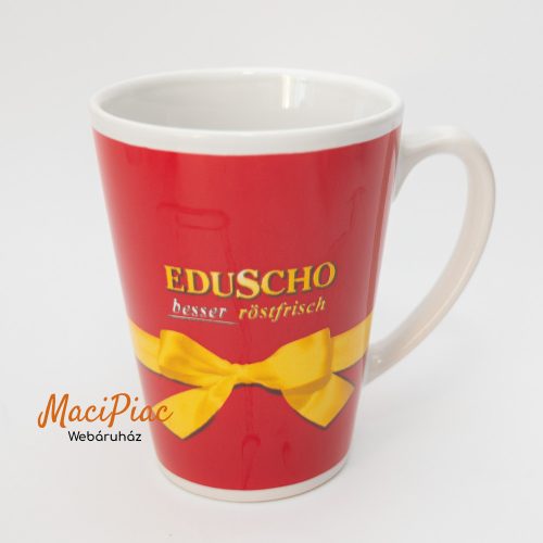 Eduscho piros, sárga masni mintás porcelán kávés bögre 