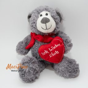   Szürke plüss maci szívvel Ice Liiebe Dich hímzett felírattal Mel-O-Design