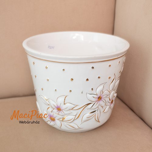 Vintage porcelán kaspó arany szinű virág motivumokkal Német!