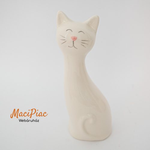 Fehér ülő porcelán cica figura dekoráció, nipp új