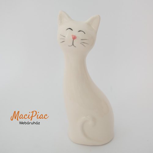 Fehér ülő porcelán cica figura dekoráció, nipp új