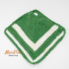   Kötött, horgolt termék (zöld-fehér) akasztható edényfogó kendő Handmade Austria 