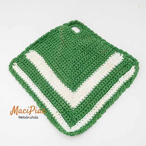 Kötött, horgolt termék (zöld-fehér) akasztható edényfogó kendő Handmade Austria 