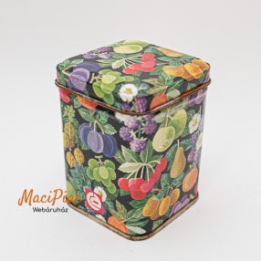   Vintage fűszeres aroma illatos téglalap alakú álló levehető tetejű gyümölcs mintás fém doboz 1995  Austria