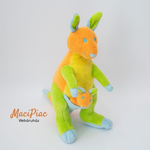 Puha, színes plüss kenguru erszényében kicsinyével 