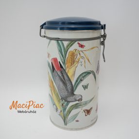   Kaffee henger alakú felhajtható csatos tetejű kávés fém doboz (aroma zárós) Alois Dallmayr München madár mintás 2012