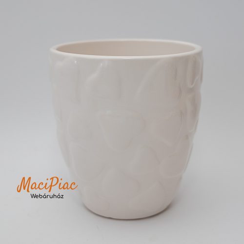 Fehér porcelán kaspó szív dombor mintás
