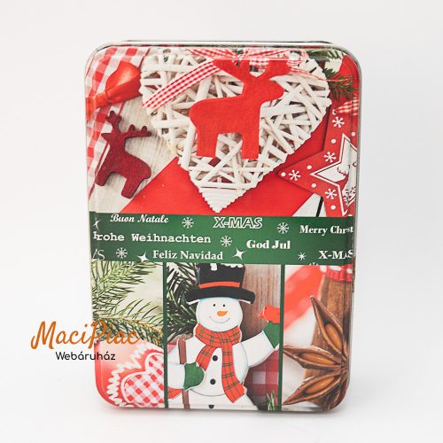 Szögletes levehető tetejű Karácsonyi fém doboz 