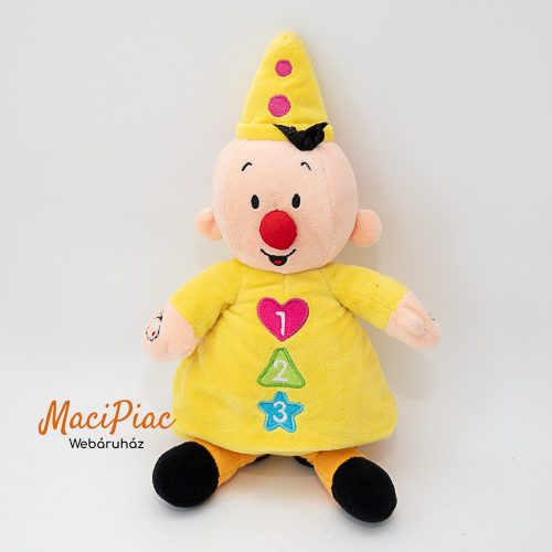 Plüss színes bohóc figura Studio 100 Belgium 40 cm német emberi hanghatással (elemes) Bumba knuffel