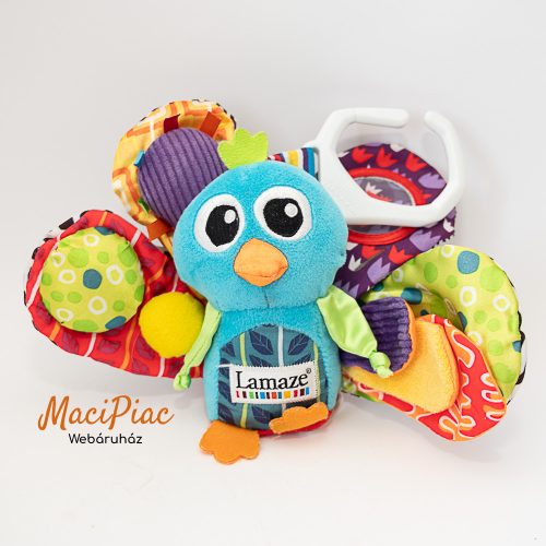 Lameze Jacques, a páva bébijáték kisgyerekeknek, akasztható, zörög, csörög, sípol