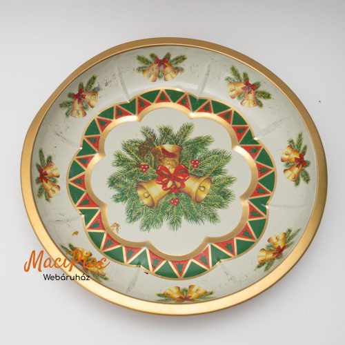 Karácsonyi fém tányér, tál, kerek tálca csengő mintával 26 cm Retro! Ausztria HP