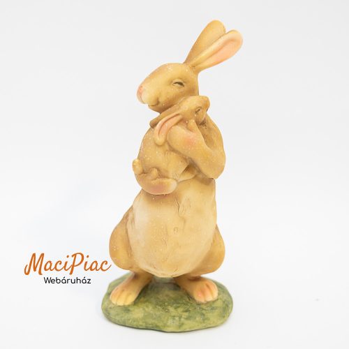 Vintage nyúl, nyuszi kicsinyét öleli figura, nipp, húsvéti dekoráció Ausztria Brenner Geschenkideen