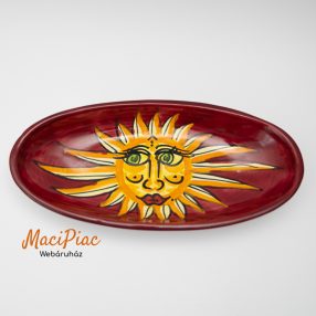   Vintage mázas kerámia napocska mintás ovális tényér, kínáló tál Kézzel készült! Német!