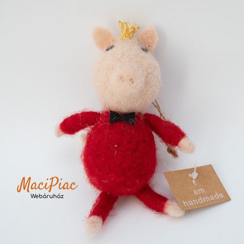 Királyi koronás gyapjú malac, malacka dekoráció Kézi munka! Handmade címkés