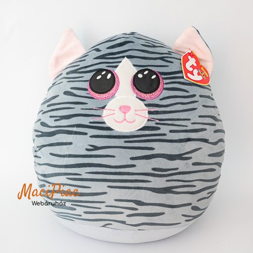 Plüss szürke ordas macska, cica párna nagyobb méretű Ty Squish-a-Boos - Kiki Grey Kitty 2021 38 cm Címkés