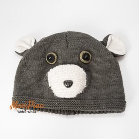   Szürke maci alakú gépi kötött polár béléses kisfiú sapka Elico márka