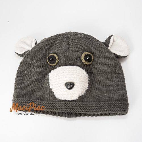 Szürke maci alakú gépi kötött polár béléses kisfiú sapka Elico márka