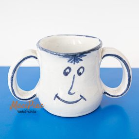   Két füles vintage kerámia bögre 1985  MS mongrammal jelzett (két oldalas, mosolygó és szomorú arc) egyedi! Kézi munka!