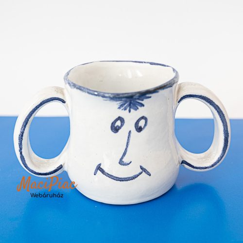 Két füles vintage kerámia bögre 1985  MS mongrammal jelzett (két oldalas, mosolygó és szomorú arc) egyedi! Kézi munka!