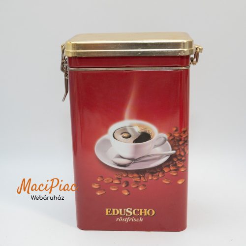 EDUSHO röstfrisch téglalap alakú felhajtható csatos tetejű kávés fém doboz Austria (aroma zárós)