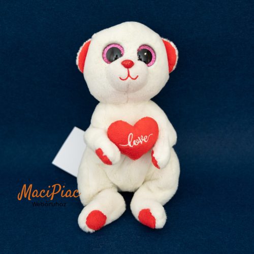 Plüss fehér pink csillogó szemű maci Ty Beanie DESI - White Bear Carrying Red Heart LOVE 2022-es