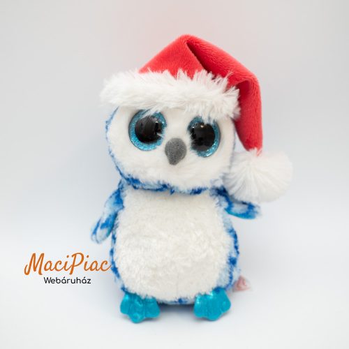 TY Beanie Boos kék Mikulás sapkás bagoly plüss 2014 csillogó szemű Icicles