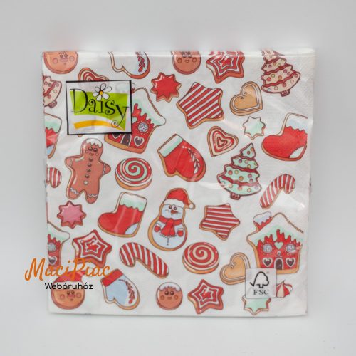 Mézeskalács, sütemény mintás Karácsonyi szalvéta Daisy új! 3 rétegű 33x33 cm 20 db