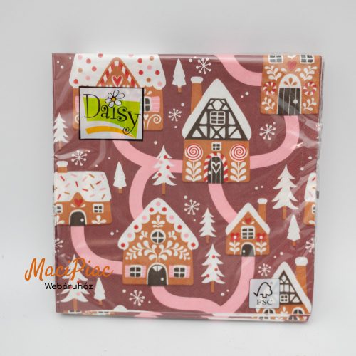 Mézeskalács házikó karácsonyfa mintás barna Karácsonyi szalvéta Daisy új! 3 rétegű 33x33 cm 20 db